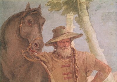 Detail van de ruiter uit Angelica die de gewonde Medoro verzorgt door Giovanni Battista Tiepolo
